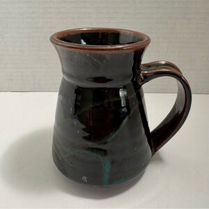 Studio Art Pottery Coffee Mug/Small Jug With Handle, Dark Brown Glazed, Signed